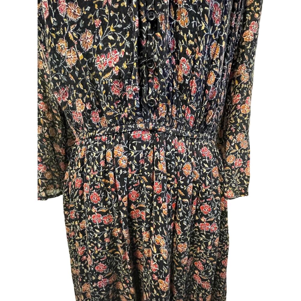 Old Navy 3/4 Sleeve Black Dress with Small Orange Red Flowers Large Midi Length - Picture 2 of 4